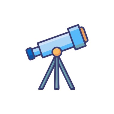 Beyaz arkaplan vektör çizimi üzerinde gezegen ile teleskop