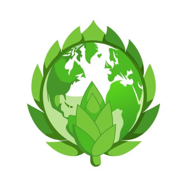 Yaprakları vektör çizimi olan yeşil gezegen Dünya