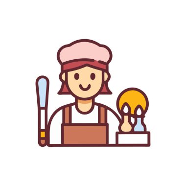 Elinde bir fincan kahve tutan kadın şefin vektör çizimi