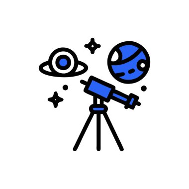 astronomi, uzay, astronomi, teleskop, evren düz renk ikonu vektörü