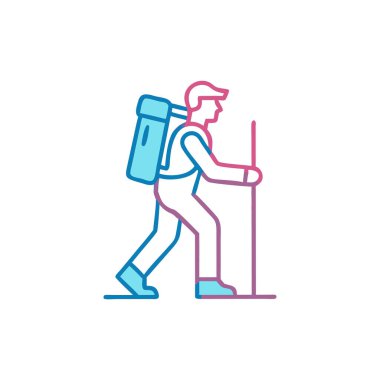 Sırt çantası yürüyüş renk ikonu vektörü. Yürüyüş tabelası. izole edilmiş sembol çizimi