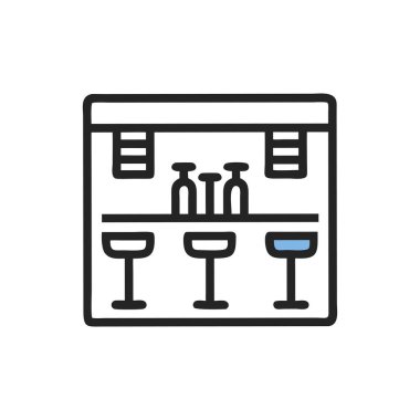 şarap çubuğu mavi dış hat simgesi, vektör illüstrasyonu, doğrusal renkli pictogram