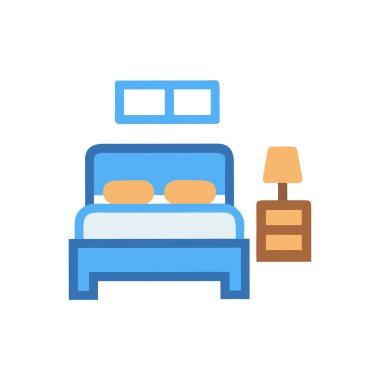 Şeffaf bir arka planda yatak odası vektör çizimi. Birinci kalite semboller. Konsept ve grafik tasarımı için vuruş simgesi.