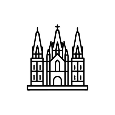 Kilise çizgisi, siyah vektör çizimi. Hıristiyan dini düz çizim işareti. sembol, resimleme