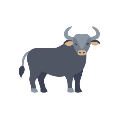 Beyaz arka planda izole edilmiş karikatür tarzında bir boğa ikonu. Bull sembolü hisse senedi temsili