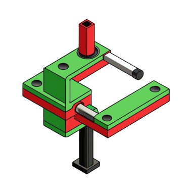 Kırmızı ve iki borulu yeşil bir borunun kırmızı ve siyah ikonunun izometrik vektör çizimi