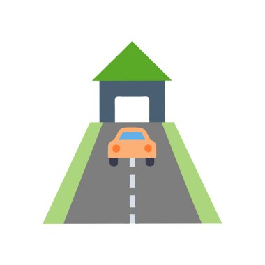 yol arabası düz simgesi beyaz arkaplan, vektör, illüstrasyon izole