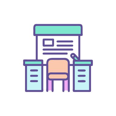 Bilgisayar ve kitap simgesi vektör satırlı masa