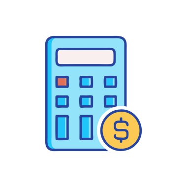 Dolar simgesine sahip hesap makinesi, renkli düz tasarım