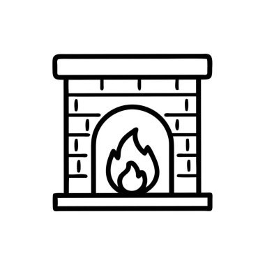 Şömine ateşi ikonu. Web için şömine vektör simgelerinin özet çizimi