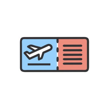 Bilet, düzlem düz renk tasarım ikonu. Web için vektör simgesi