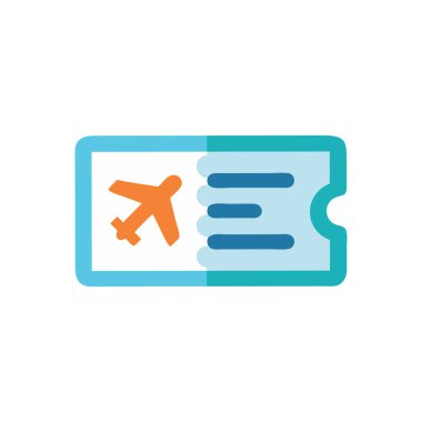 Uçak biletleri ve uçak ikonu. Düz renk tasarımı. vektör 10