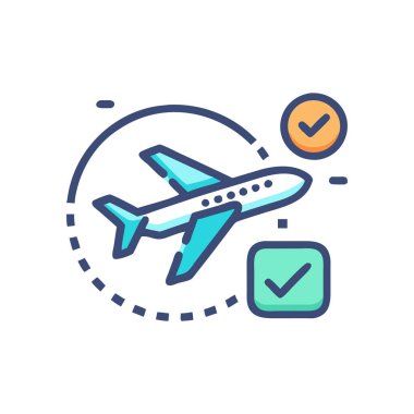 Uçak bileti renk simgesi. Uçuş işareti. seyahat sembolü. Havaalanı kontrolü, uçak. Uçuş servisi. Uçuş servisi. izole vektör illüstrasyonu