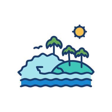 plaj ve tropikal deniz vektörü çizimi