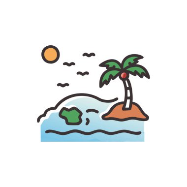 ada ve palmiye ağaçları düz stil simgesi