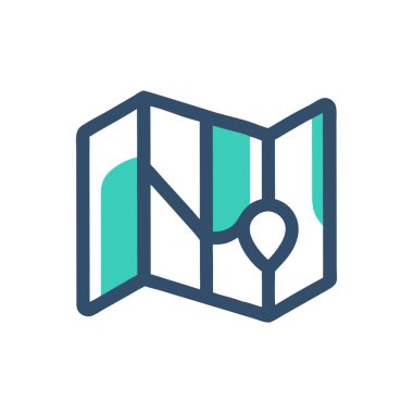 Konum pin satırı ile harita ve biçim simgesi tasarımı, harita konumu ve konum konum vektör çizimi