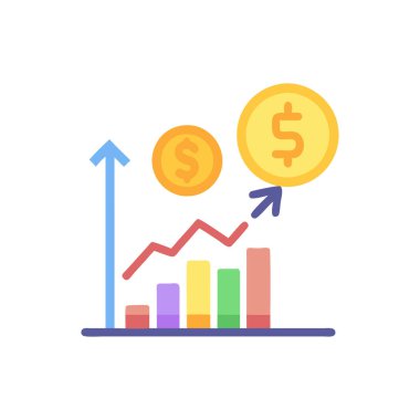 Bozuk paralar ve oklarla iş büyüme grafiği düz biçim simgesi