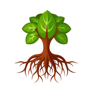 Kökü olan bir ağaç. vektör illüstrasyonu