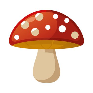 Kırmızı mantar, çizgi film tarzı, illüstrasyon, vektör, beyaz arkaplan üzerinde