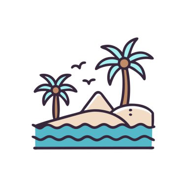 Plaj ikonu vektör olarak. logotype; doodle düz illüstrasyon