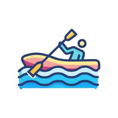 Halat ikonlu bir kayık, düz stil.