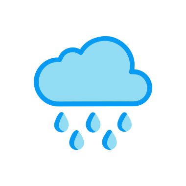 Beyaz arkaplanda yağmur damlaları simgesi olan bulut