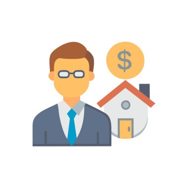 Dolar sembolü ve anahtar vektör çizimine sahip emlakçı