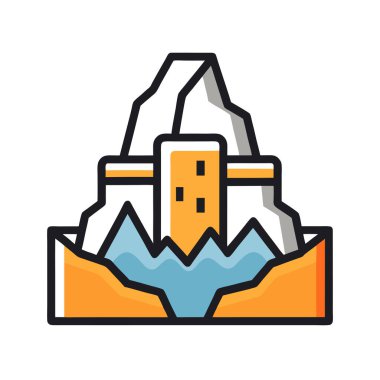 Dağları ve dağları olan modern binanın vektör çizimi