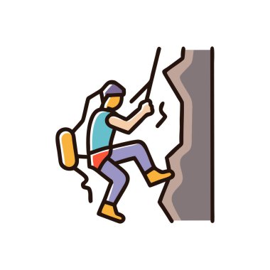 Adam iple dağa tırmanıyor.