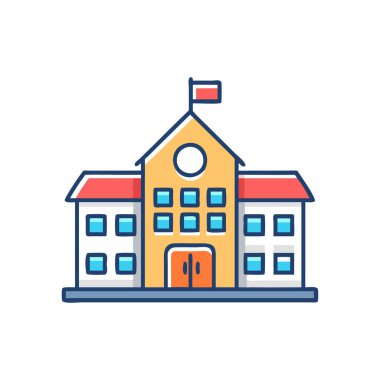 Okul binası ikonu düz stil. beyaz arkaplan üzerindeki okul üniversitesi vektör illüstrasyonu.