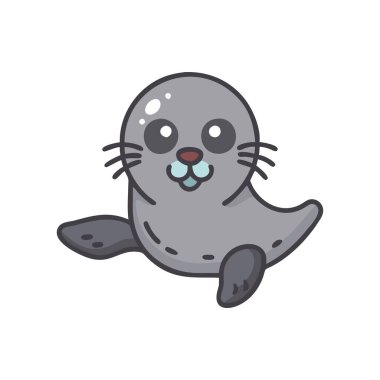 Beyaz arka planda fok simgesi olan mühür, renkli tasarım. vektör illüstrasyonu