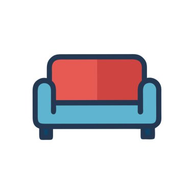 Web ve mobil uygulaması tasarımı, kanepe logo kavramı için beyaz arka plan üzerinde izole kanepe simge vektör