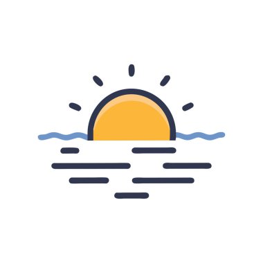 Gün batımı ve güneş ikonu. Vektör. beyaz arkaplanda izole.