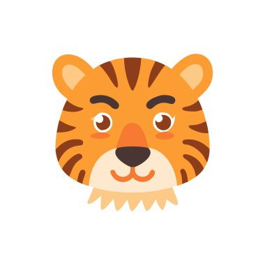 şirin kaplan başı düz simge vektör tasarımı