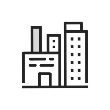 Web ve mobil uygulama tasarımınız, mimari logo konseptiniz için beyaz arkaplanda izole edilmiş bina simgesi vektörü