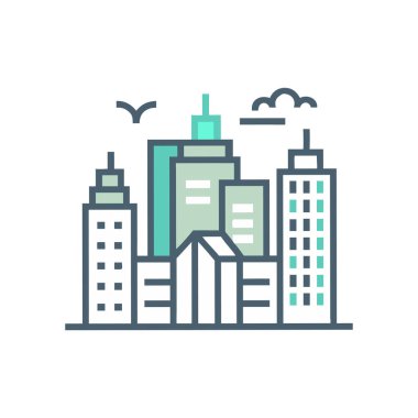 Şehirdeki şehir binaları ve gökdelenler. vektör simgesi