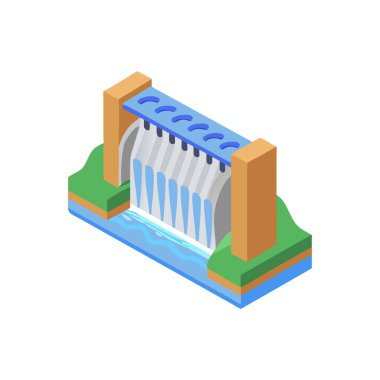 Su izometrik ikon vektör illüstrasyonlu bina