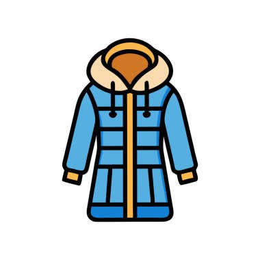 Mavi ceketli kış ikonu. Kışlık giysi tasarımı vektör çizimi beyaz arkaplanda izole edildi