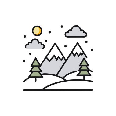 dağ, orman, tepe, doğa, orman hattı renk ikonu çizimi izole edildi