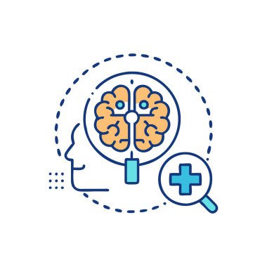 Beyin ve insan beyni konsept ikonu. İnsan beyni ve beyin sembollü insan beyni. Fikir işareti, özet çizimi