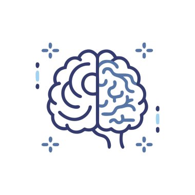 Beyin mavi gradyan konsept simgesi. Beyin beyni. İnsan beyin organı fikri, ince çizgi çizimi fikri. izole çizimler. vektör