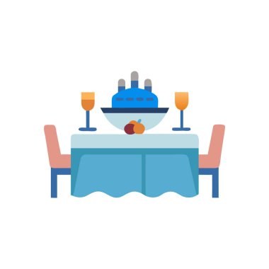 Tabak vektör illüstrasyon tasarımında tabak ve çatal bıçak takımı olan masa