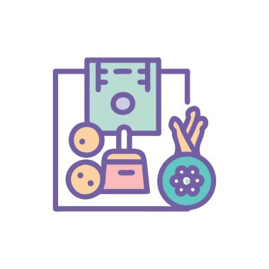 Yumurta rengi ikonlu sepet. Paskalya tatili. vektör illüstrasyonu