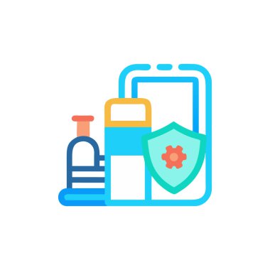 İlk yardım çantası renk simgesi. Tıbbi maskeli ilk yardım çantası. vektör