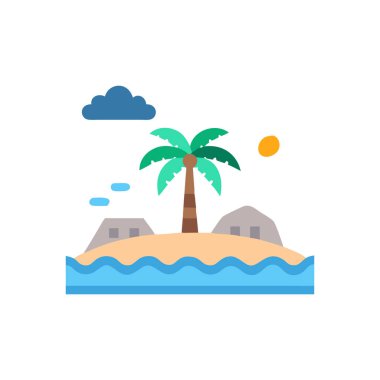 Palmiye ve ada düz biçim vektörü, tasarım