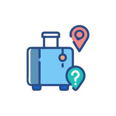 Harita broşlu bavul düz renk çizgisi simgesi