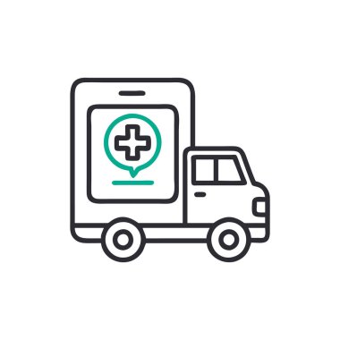 ambulans vektör çizgisi simgesi, imza, beyaz arkaplan üzerindeki illüstrasyon, düzenlenebilir vuruşlar