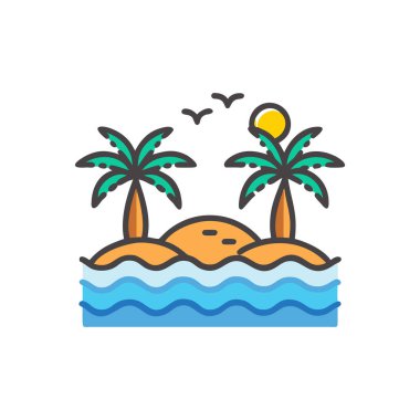 ada ve palmiye ağacı simgesi, çizgi ve dolgu biçimi