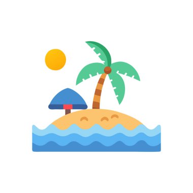 Palmiye ağacı ve güneş vektör çizimi olan plaj