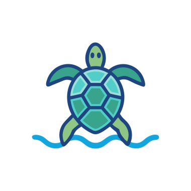 Beyaz arkaplanda izole edilmiş ana hatlı kaplumbağa simgesi